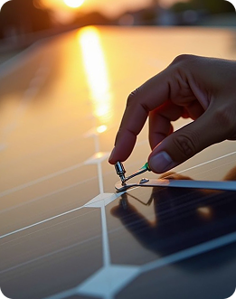 Técnico ajustando un panel solar durante el atardecer